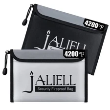 2 Pack Fireproof Money Bag 9.5x6.5'' Non-itchy Waterproof Bag Zipper Black Grey