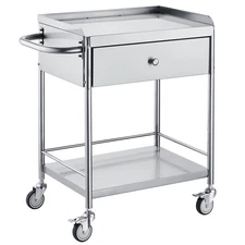 Uimoso 2-Tier Stainless Steel Cart Mobile Lab Utility Cart with A Drawer 220 lbs