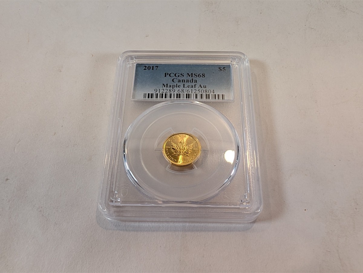 Gold 1/10 oz Canadian 2017 Gold Maple Leaf $5 PCGS MS68 Coin .9999