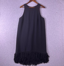 Banana Republic Dress Womens 10 Black Sleeveless Fringe Hem Pleated LBD Cocktail