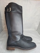 FatFace Black Leather Knee High Buckle Boots