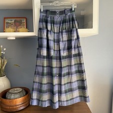 Vintage Laura Ashley Plaid Button Front Midi/Maxi Skirt Pockets Size US 4