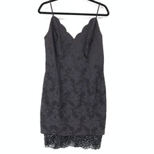 VTG 90s Dress Women's Size S/M Floral Print Lace Trim Hem Slip Scalloped Black