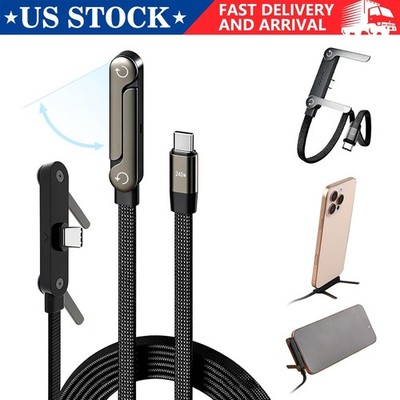 5FT 240W Braided Fast Charging Cord USB C Charger Cable + Invisible Phone Stand