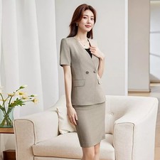 Tailleur Estivo Donna Marrone Elegante Completo Giacca E Gonna Business CF45433