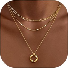 Layered Gold Necklaces for Women, Stackable Dainty 14K Real Gold Plated/Silver