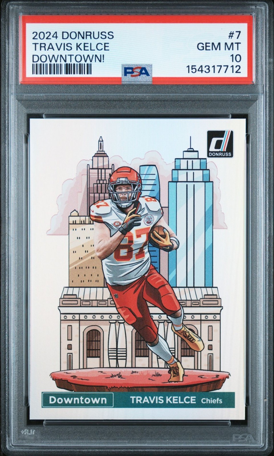 PSA 10 Travis Kelce 2024 Panini Donruss Downtown #7 Kansas City Chiefs