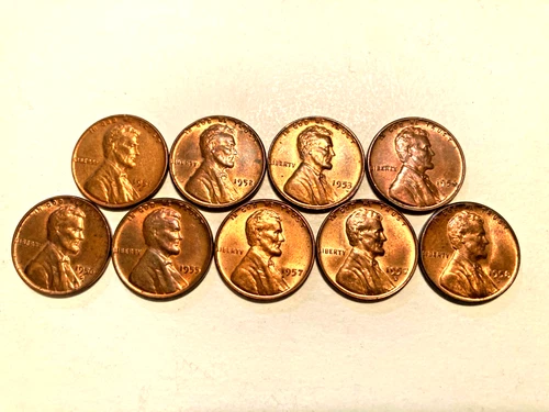 9 Lincoln Cents Almost Uncirculated 1951 -1958