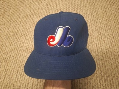 VINTAGE Montreal Expos Hat Cap New Era Pro Model Visor Snap Back Blue 80s