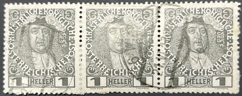 Austria, 60th Anniv. Kaiser Reign, VF, Used strip of 3, Scott #110a, Michel 139v