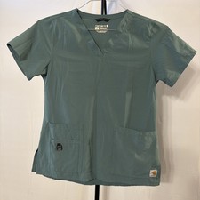 Carhartt Force V-Neck Scrub Top Sz Small Modern Fit Green