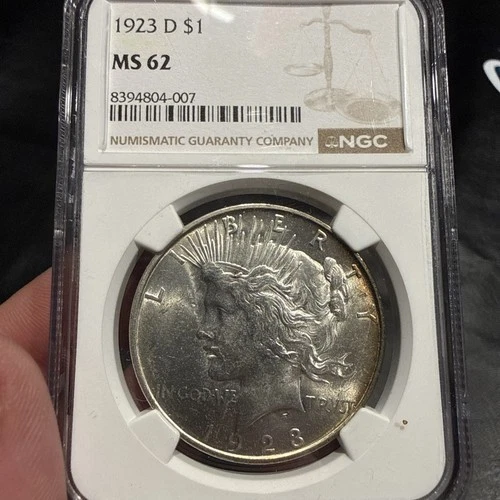 1923 -D Peace SILVER Dollar $1 NGC MS62 - just graded!