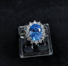 Blue Topaz Oval Cut Gemstone 925 Sterling Silver Women's Engagement Ring SR76