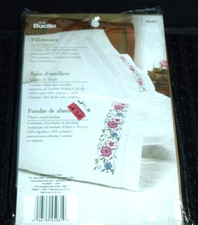 PR 2006 Bucilla Stamped To Embroider Pillowcases Swirl Flowers 45081