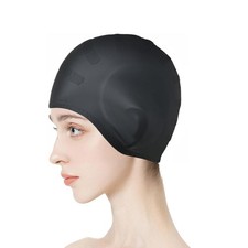 Silicone Swim Cap 3D Ear Protection, Waterproof for Men Women Adults Kids