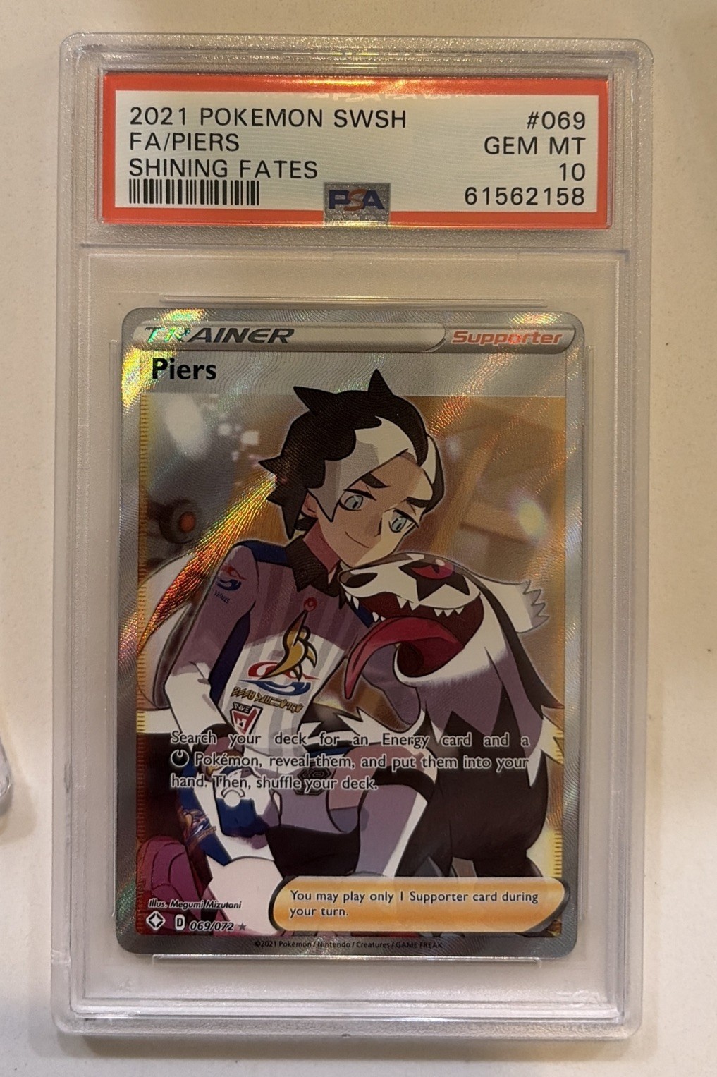Pokemon TCG Piers 69/72 PSA 10 GEM MINT Shining Fates Full Art Trainer