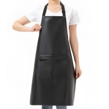 Black Vinyl Leather Apron with Pockets for Women, Waterproof for Kitchen, Coo...