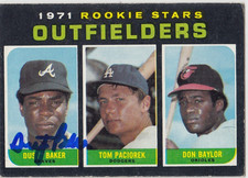Dusty Baker 1971 Topps Rookie RC 709 Braves Astros IP Signed Autograph Auto Card. rookie card picture