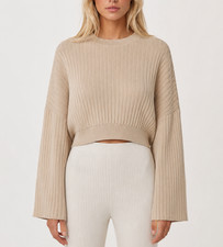 Lulu's Cream Ribbed Knit Cropped Sweater "Snuggly Style" - Size Small