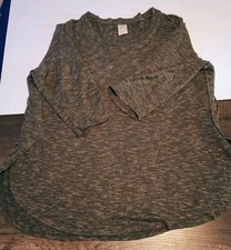 Faded Glory Green Grey Black V-Neck 3/4 Sleeve Pullover Shirt Top Blouse Size 2x