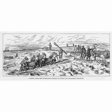 RUSSO-TURKISH WAR Landing from the Steam Boat Evelina - Antique Print 1877