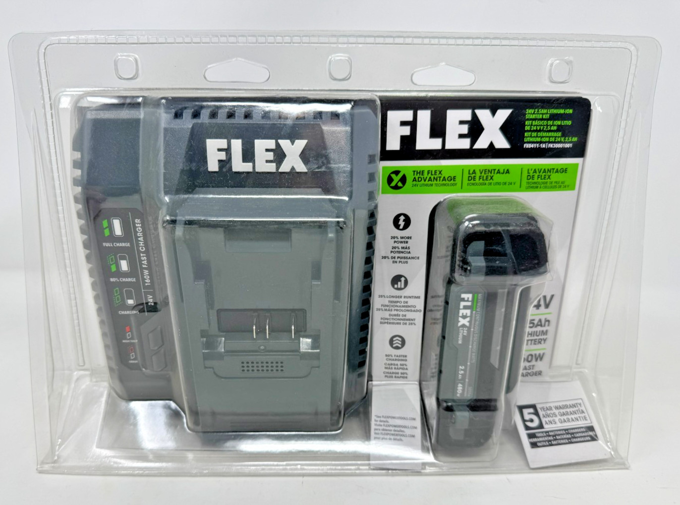 NEW FLEX 24v Starter Kit w/ 2.5Ah Li-ion Battery & 160W Fast Charger FX0411-1A