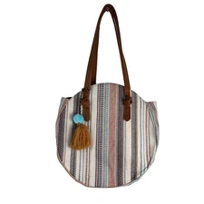 White Boho Shoulder Bag Embroidered Multicolored round Shaped Western Satchel