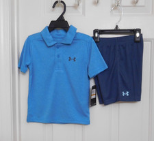 NWT 2pc Under Armour Stream Blue Polo Shirt Shorts Set sz 3t or 4t