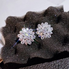 Women Flower Stud Earrings Cubic Zirconia Sparkling Casual Wear Special Occasion