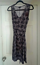 Banana Republic Gray Geometric Print Sleeveless Dress Women Size 2 Tie Waist