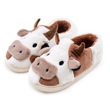 COVS Fluffy Brown Cow Slippers - 5.5-6.5 Women/5-6 Men, Cow-brown wrap Heel 