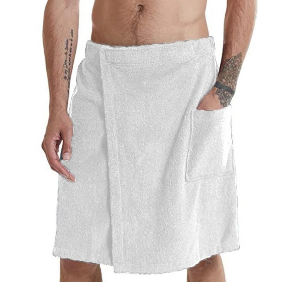 Men's Bathing Skirt Wrapped with Towel Bathrobe Shower Beach SPA Bathroom Pocket - Image 3 of 4
