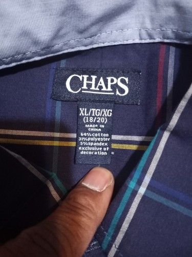 NWT Chaps Boys Youth Sz XL 18-20 Stretch Collared Shirt Long Sleeve Blue New - Picture 8 of 10