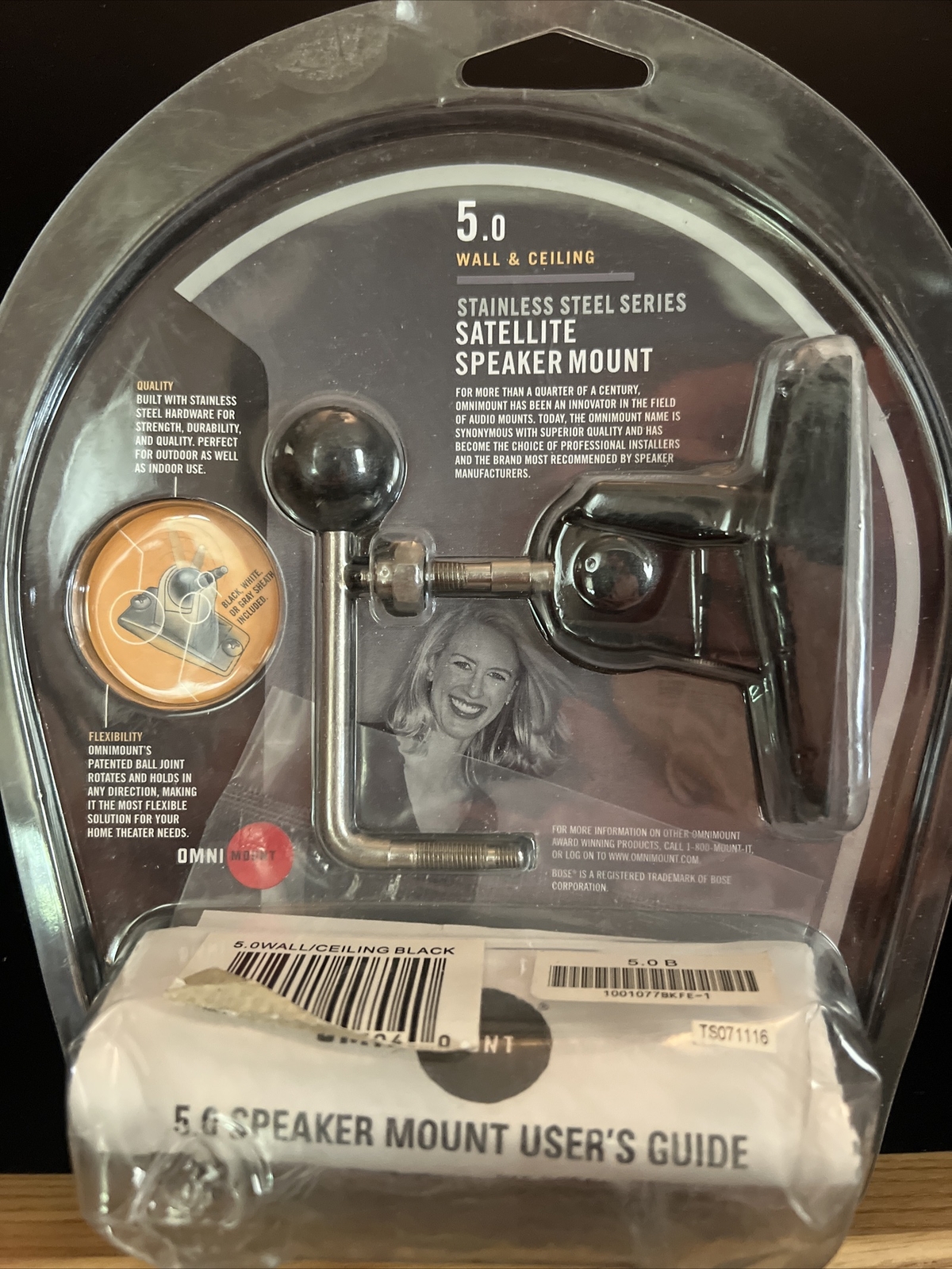 Omni Mount 5.0 Black Satellite Speaker Wall & Ceiling Mount- New N Package