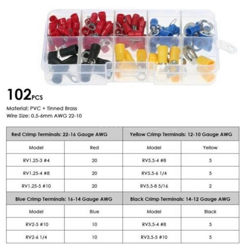 Reliable 102 Pcs Insulated Ring Crimp Terminal Kits for Electrical Jobs