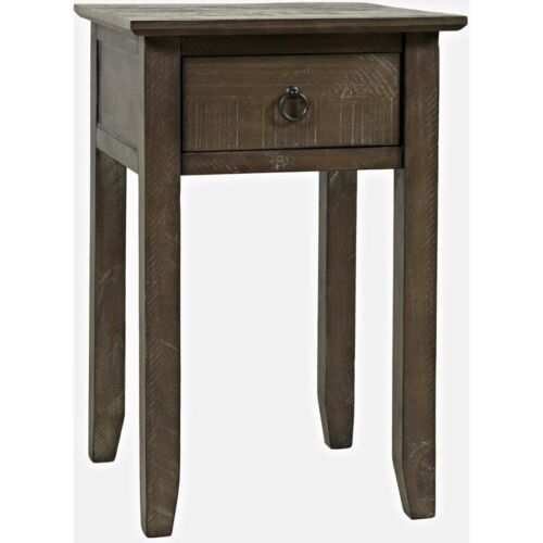 Devon Farmhouse End Table – Distressed Barnwood Brown Pine with Storage Drawer - Picture 2 of 6