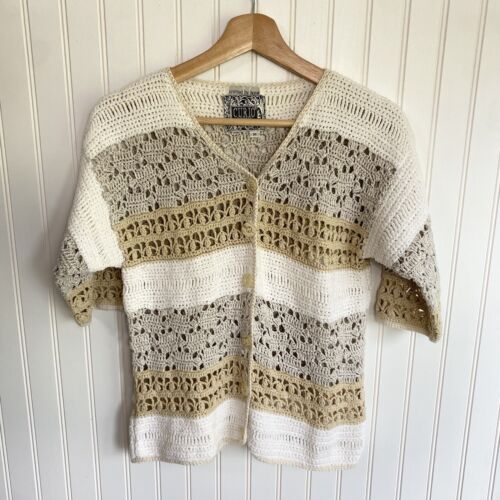 Vintage 90s Curio Crochet Knit Blouse Knitted By … - image 1