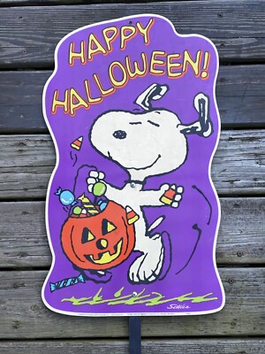 Vintage Peanuts Snoopy Happy Halloween Yard Sign 1999 Impact
