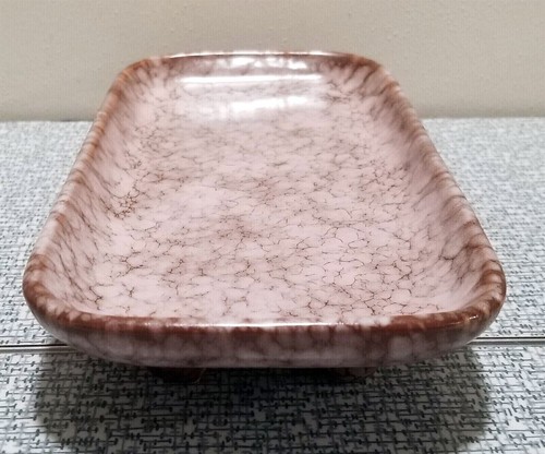 Vintage NAPCOWARE Knistern ROSA + BRAUN Schmuckstück TABLETT Füße National Potteries C-6235 - Bild 3 von 9