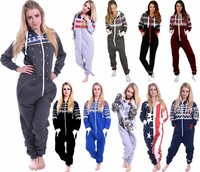 Womens Ladies Fleece Hooded Aztec Warm 1Onesie All In One Zip Jumpsuit Playsuit