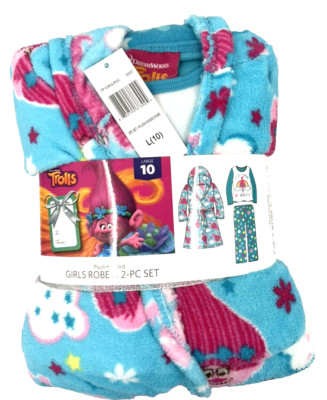 Trolls Poppy Girl's 3 Piece Hooded Robe & Pajama Set Size Large (10) NWT