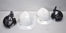 Lot of 2 MSA V Gard Construction Safety Hard Hats w Ratchet Suspension Branded