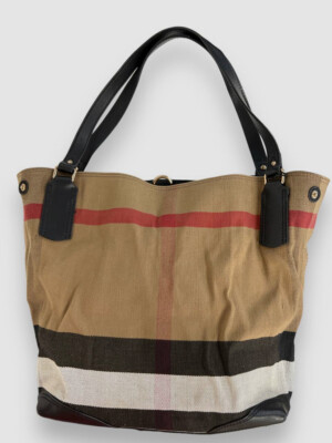 $1750 Burberry Women's Black Brown Canvas Mega Check Medium