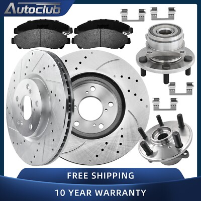 Front Brake Drilled Rotor Ceramic Pad Wheel Hub Bearing Kit for Acura MDX Pilot