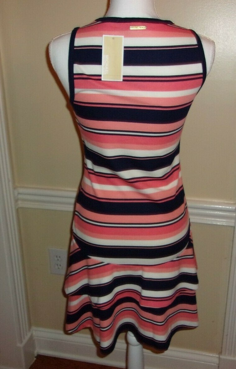 NWT Michael Kors coral Peach Navy Striped Short Dress Small $110 thumbnail 4