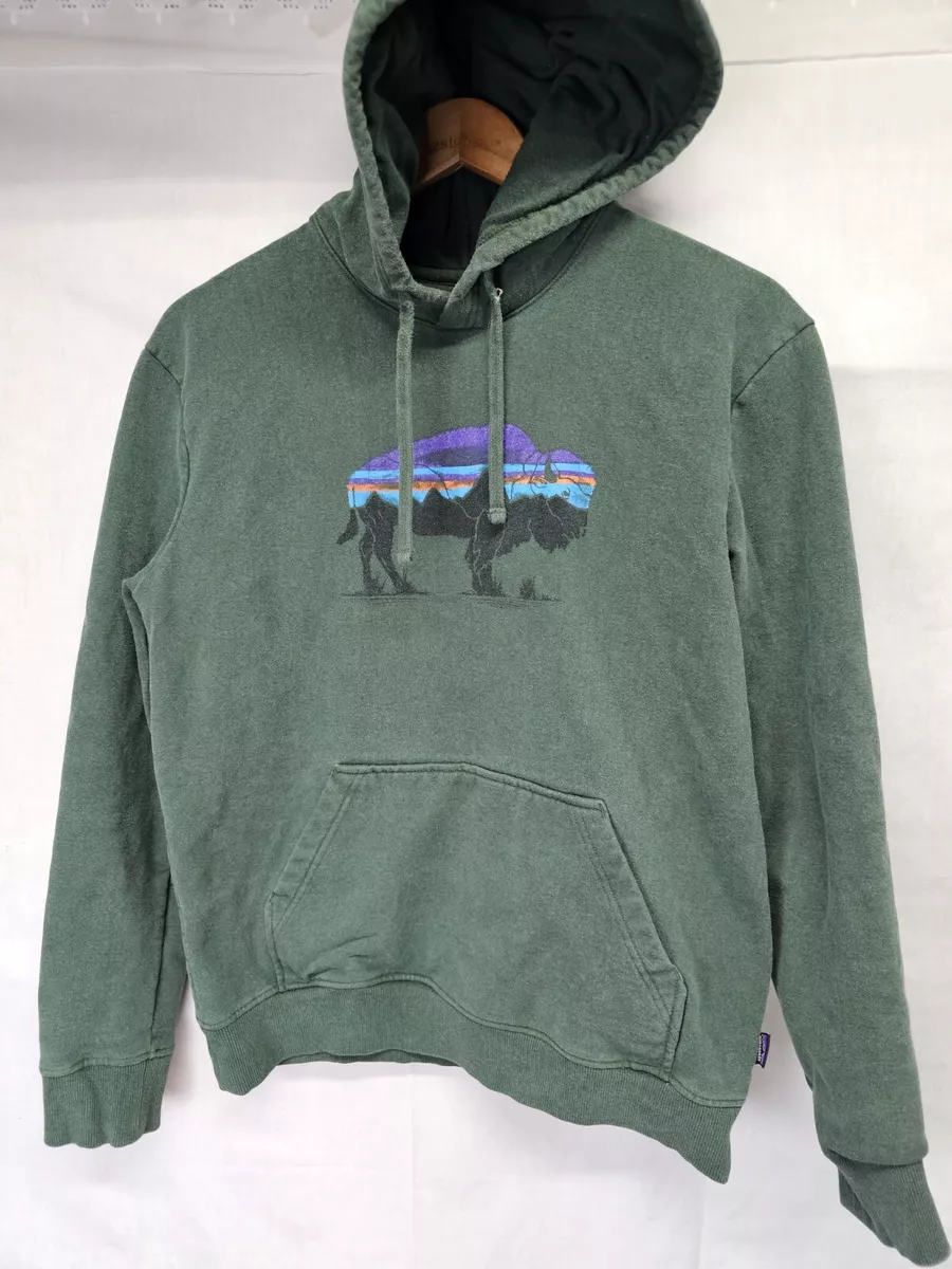 Patagonia Mens Uprisal Hoodie Size M Green Buffalo Print Logo Sweatshirt