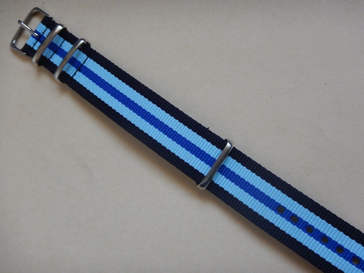 Bracelet NATO 20 Mm Noir, Blanc, Bleu - Lanière Synthétique Ultra Résistante - Made In France