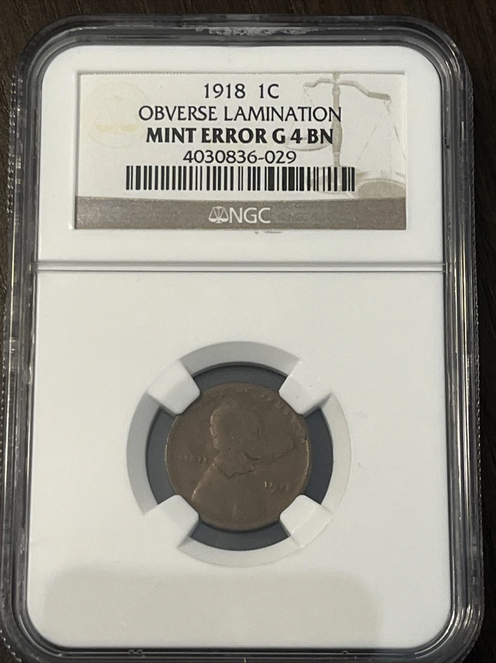 1918 1 C ERROR NGC G 4 BN OBVERSE LAMINATION WHEAT PENNY - Image 2 of 4