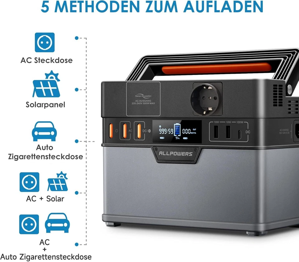 288Wh Solargenerator Akku Stromgenerator Mobile Stromspeicher für Camping, Reise - Bild 4 von 4