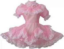 Sissy Girl Maid Lockable multicolour Black red Satin Dress costume